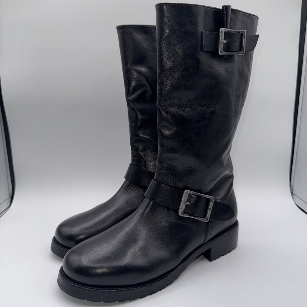 Free People Ride Or Die Engineer Boots Women's Size 8 Black Leather‎ Buckles